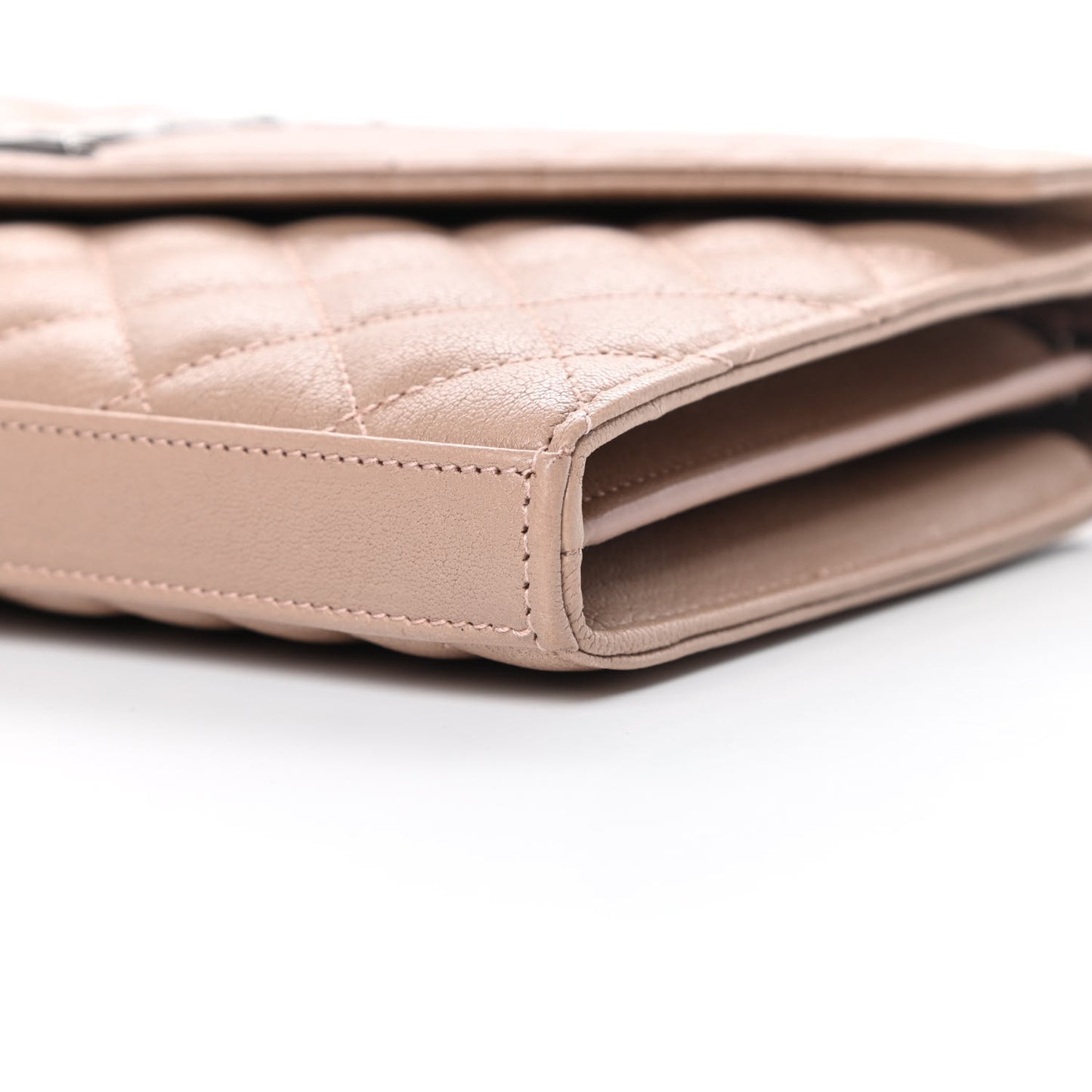 Sheepskin Tri-Quilt Monogram Envelope Chain Wallet Beige