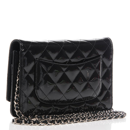 Chanel Striated Patent Quilted Wallet on Chain WOC Black 3 of 8