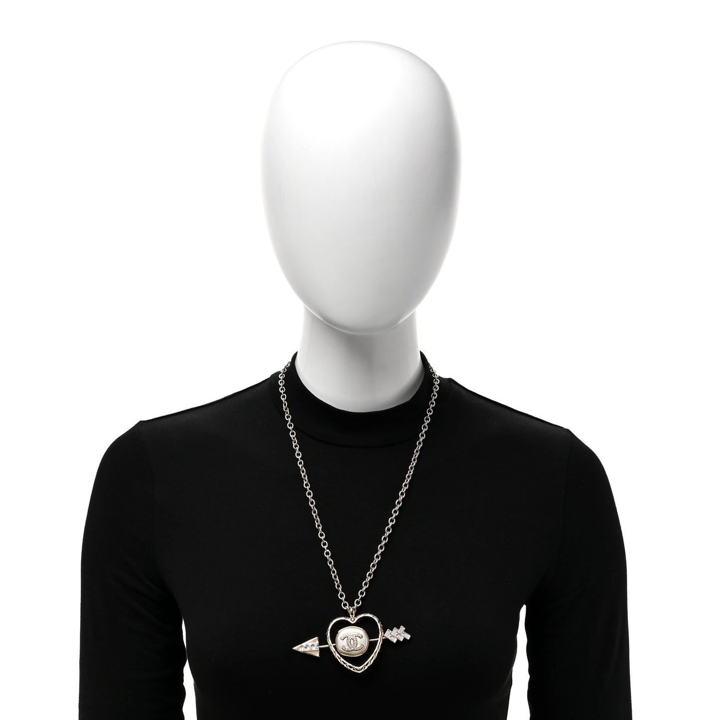 Baguette Crystal Pearl CC Heart Arrow Pendant Necklace Gold