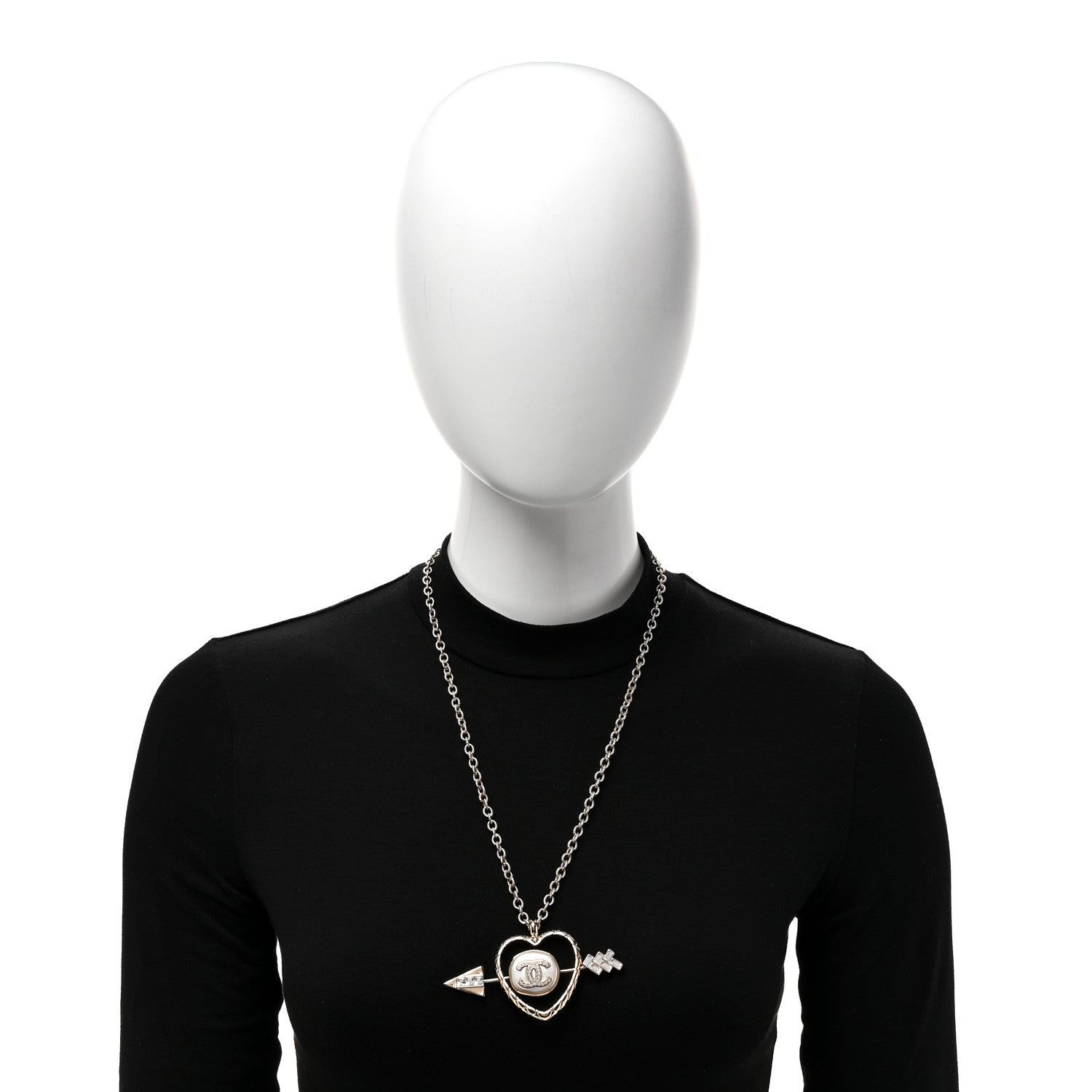 Chanel Baguette Crystal Pearl CC Heart Arrow Pendant Necklace Gold 2 of 5