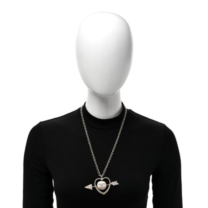 Chanel Baguette Crystal Pearl CC Heart Arrow Pendant Necklace Gold 2 of 5