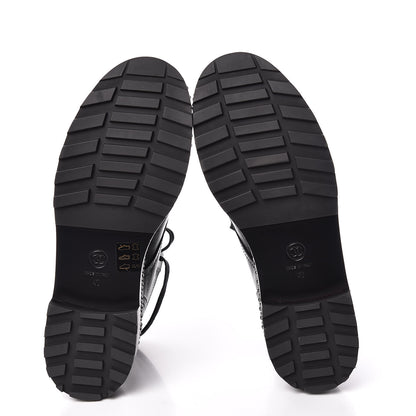 Chanel Crackled Calfskin Velvet Pearl Combat Short Boots 40 Black 5 of 8