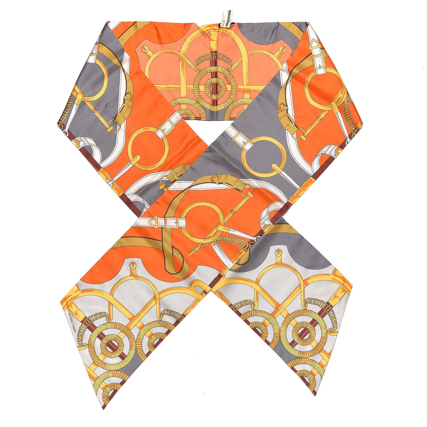 Hermes Silk Eperon D'Or Remix Maxi Twilly Orange Gris Or 1 of 5