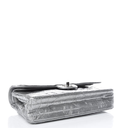 Chanel Metallic Crumpled Patent Chevron Quilted Medium Double Flap Silver 4 of 9