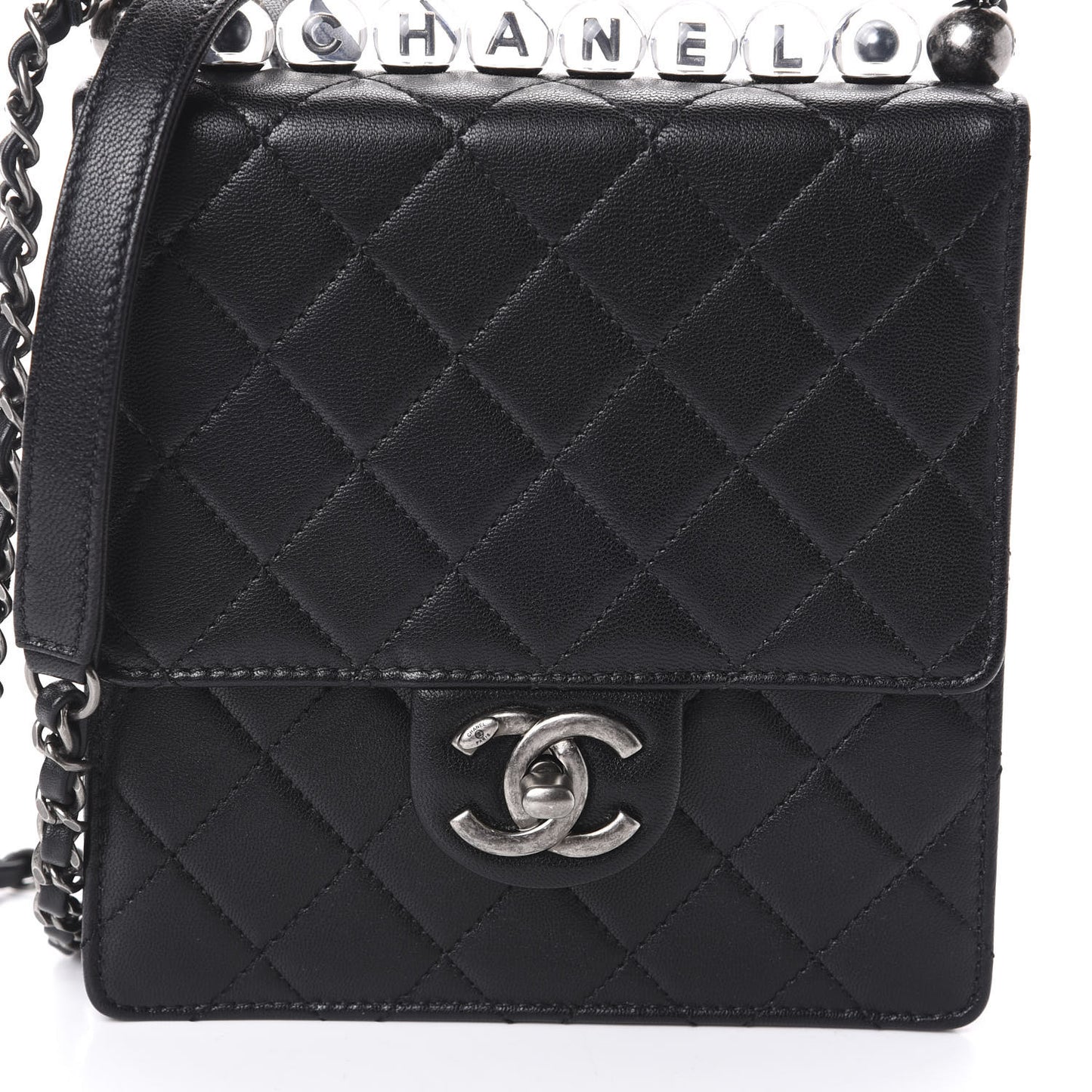 Goatskin Quilted Acrylic Beads Flap Black