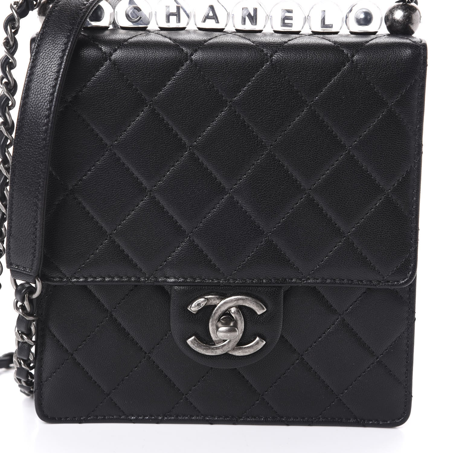 Chanel Goatskin Quilted Acrylic Beads Flap Black 8 of 10