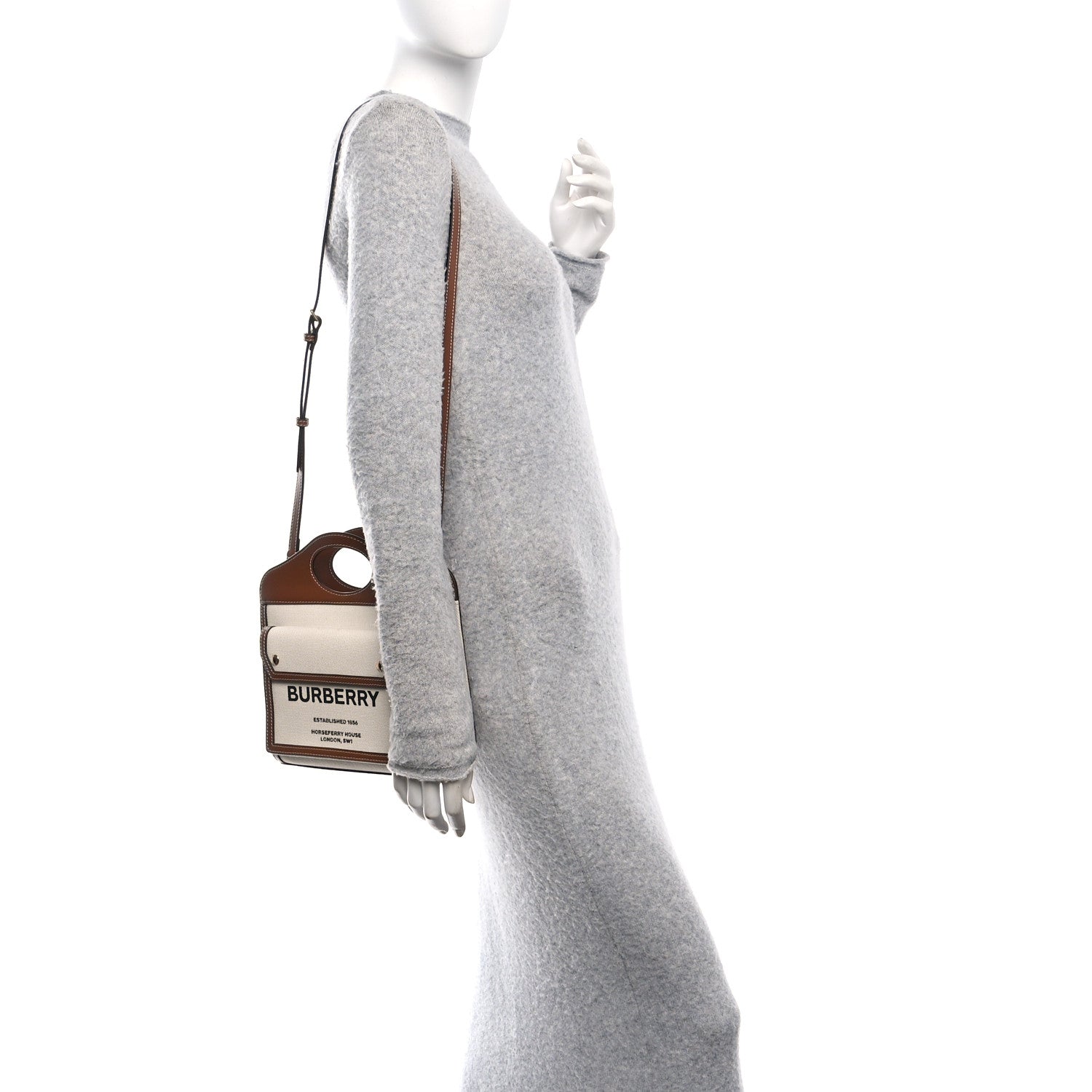 Burberry Canvas Smooth Calfskin Two Tone Mini Pocket Bag Natural Malt Brown 2 of 10