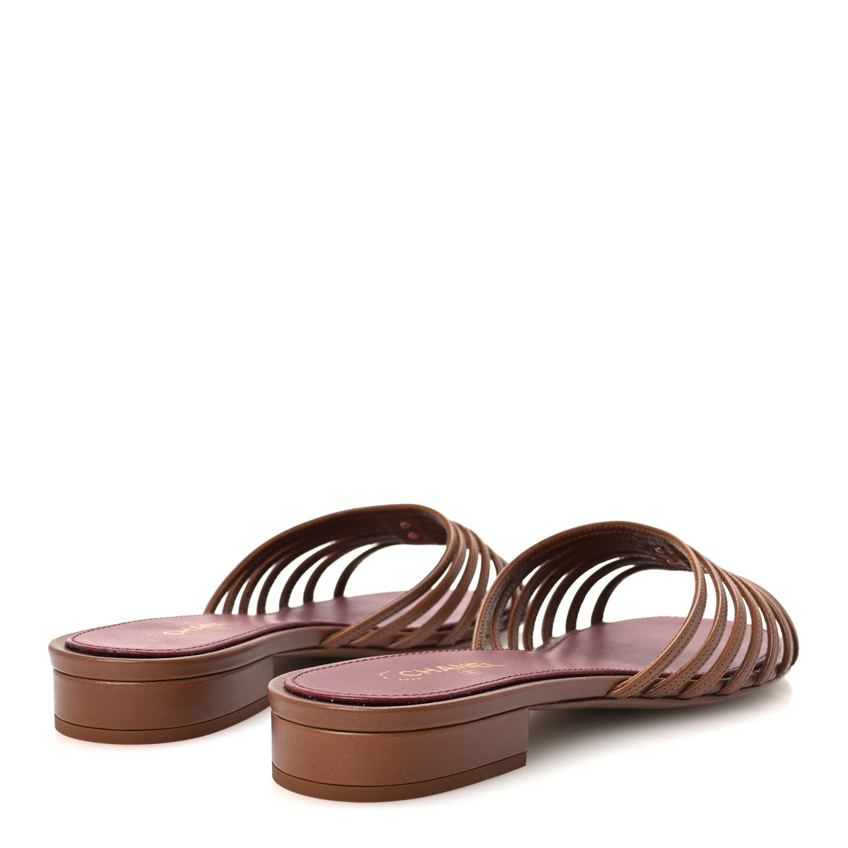 Goatskin Caged CC Slide Sandals 37.5 Light Brown