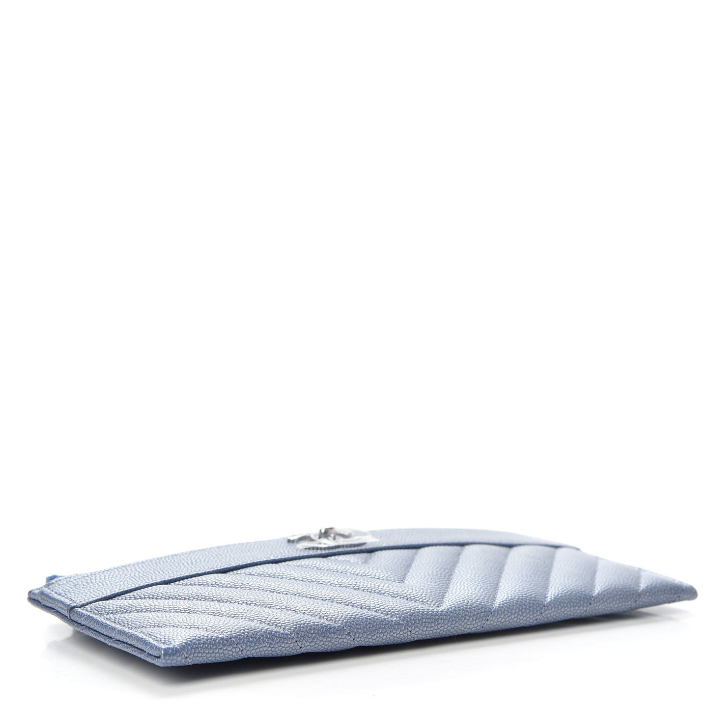 Metallic Caviar Chevron Quilted Mademoiselle Vintage Zip Pouch Blue