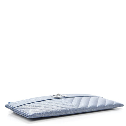 Chanel Metallic Caviar Chevron Quilted Mademoiselle Vintage Zip Pouch Blue 4 of 8