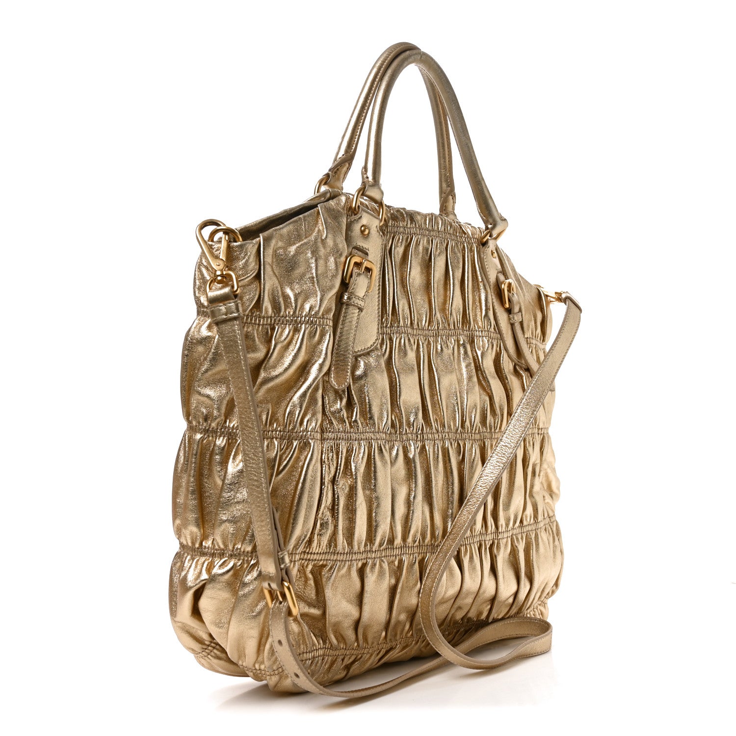 Prada Metallic Nappa Gaufre Tote Platino 3 of 9