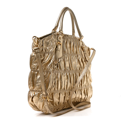 Prada Metallic Nappa Gaufre Tote Platino 3 of 9