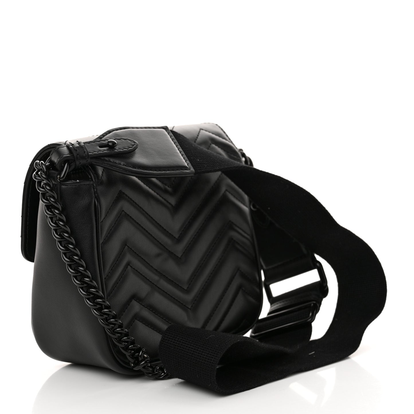 Calfskin Matelasse Monochrome Mini GG Marmont Crossbody Shoulder Bag Black