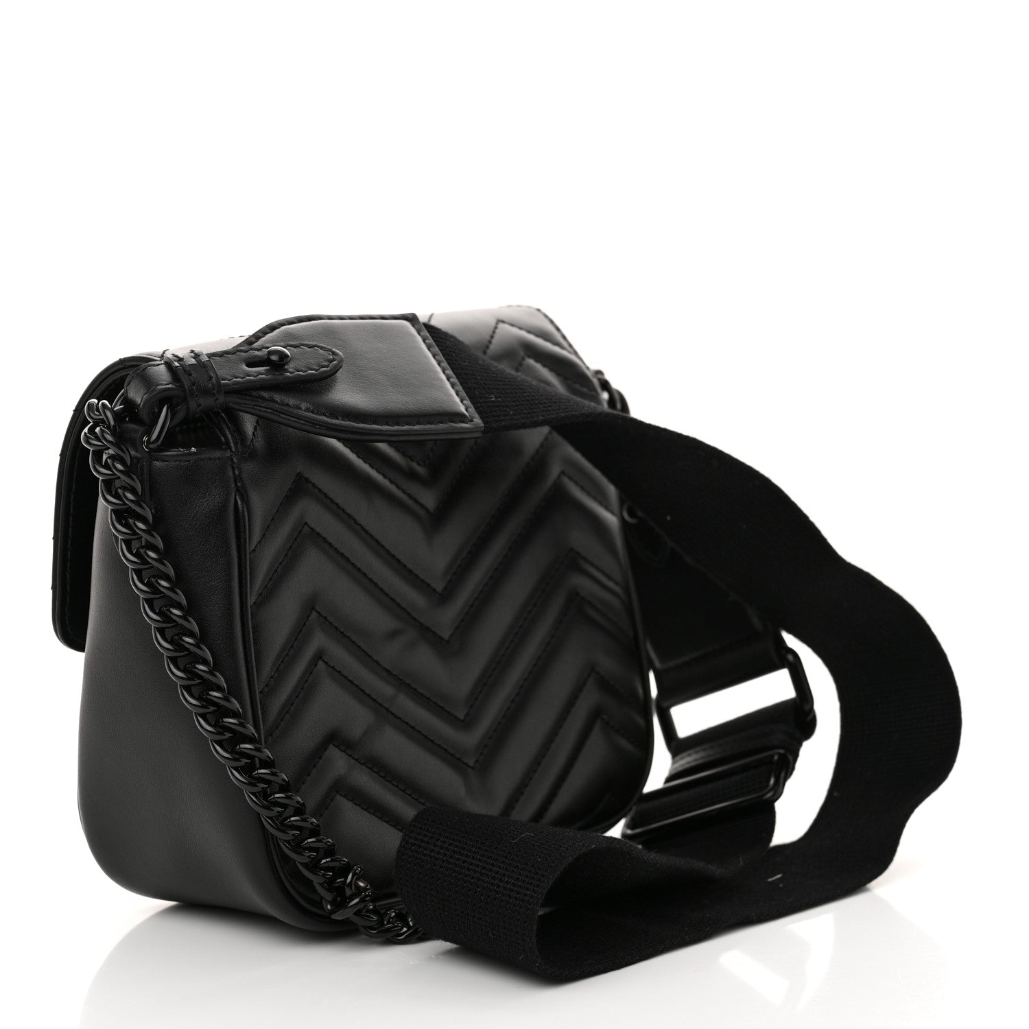 Gucci Calfskin Matelasse Monochrome Mini GG Marmont Crossbody Shoulder Bag Black 3 of 11