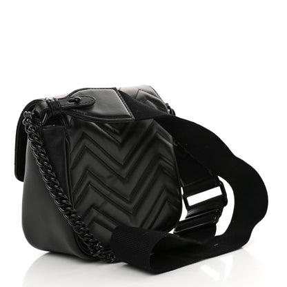 Gucci Calfskin Matelasse Monochrome Mini GG Marmont Crossbody Shoulder Bag Black 3 of 11