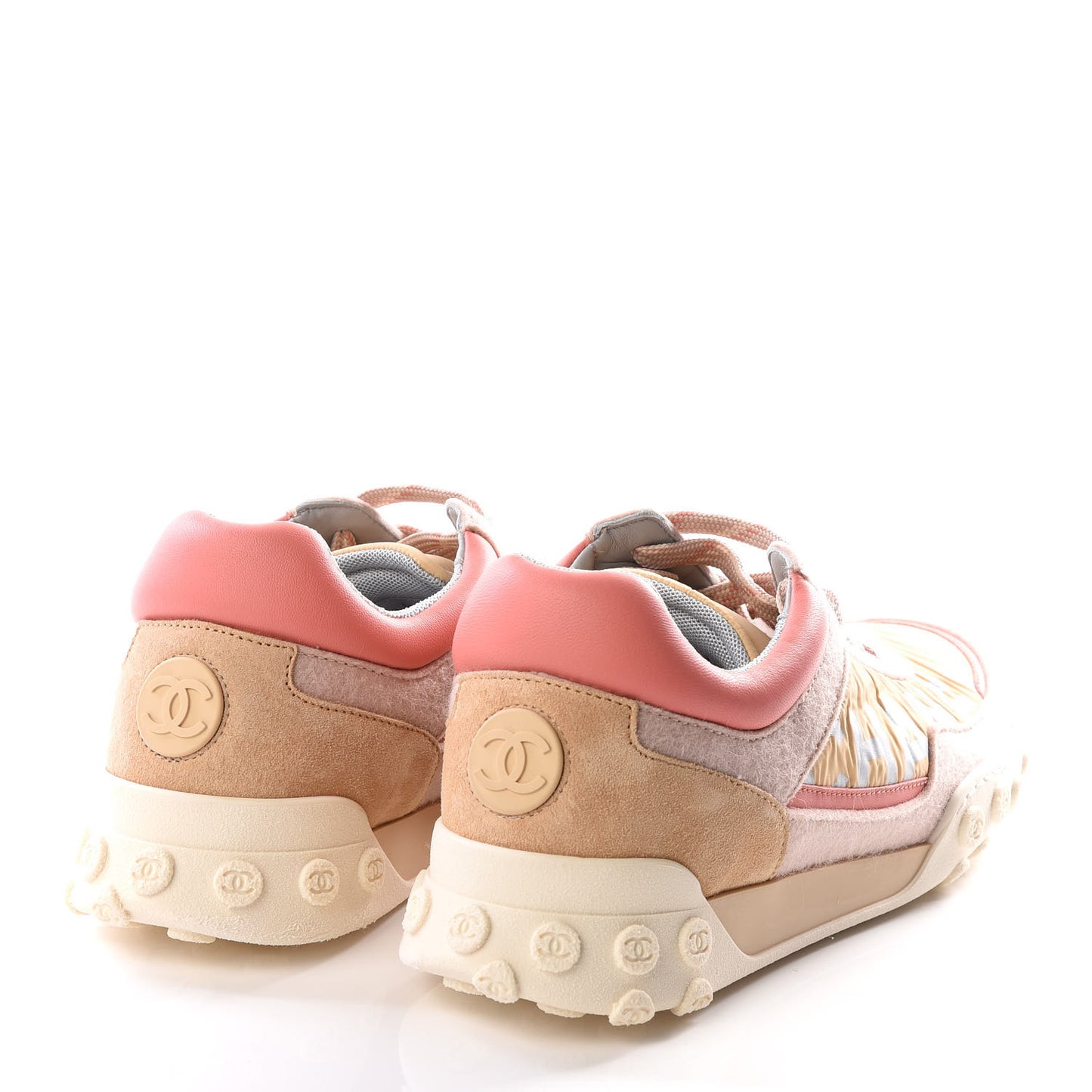 Wool Nylon Lambskin Suede Calfskin Womens Logo Sneakers 38 Beige Pink