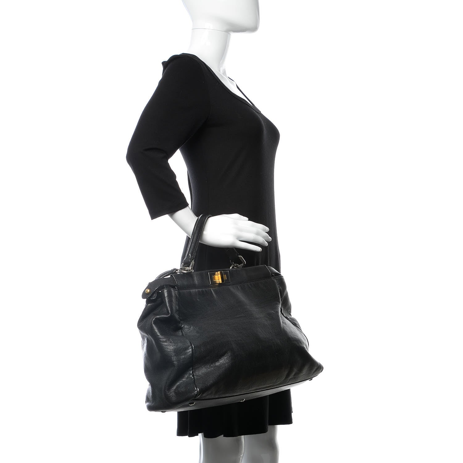 Fendi Goatskin Zucca Large Peekaboo Iconic Satchel Black Tobacco 2 of 20