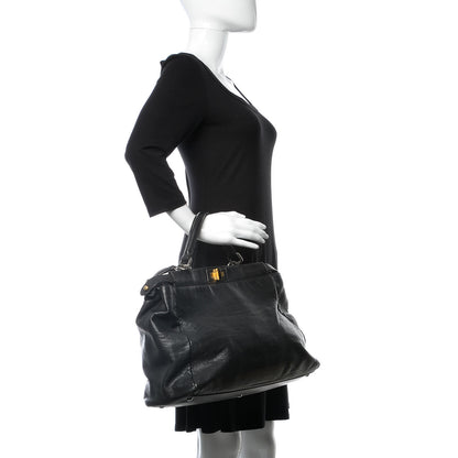 Fendi Goatskin Zucca Large Peekaboo Iconic Satchel Black Tobacco 2 of 20