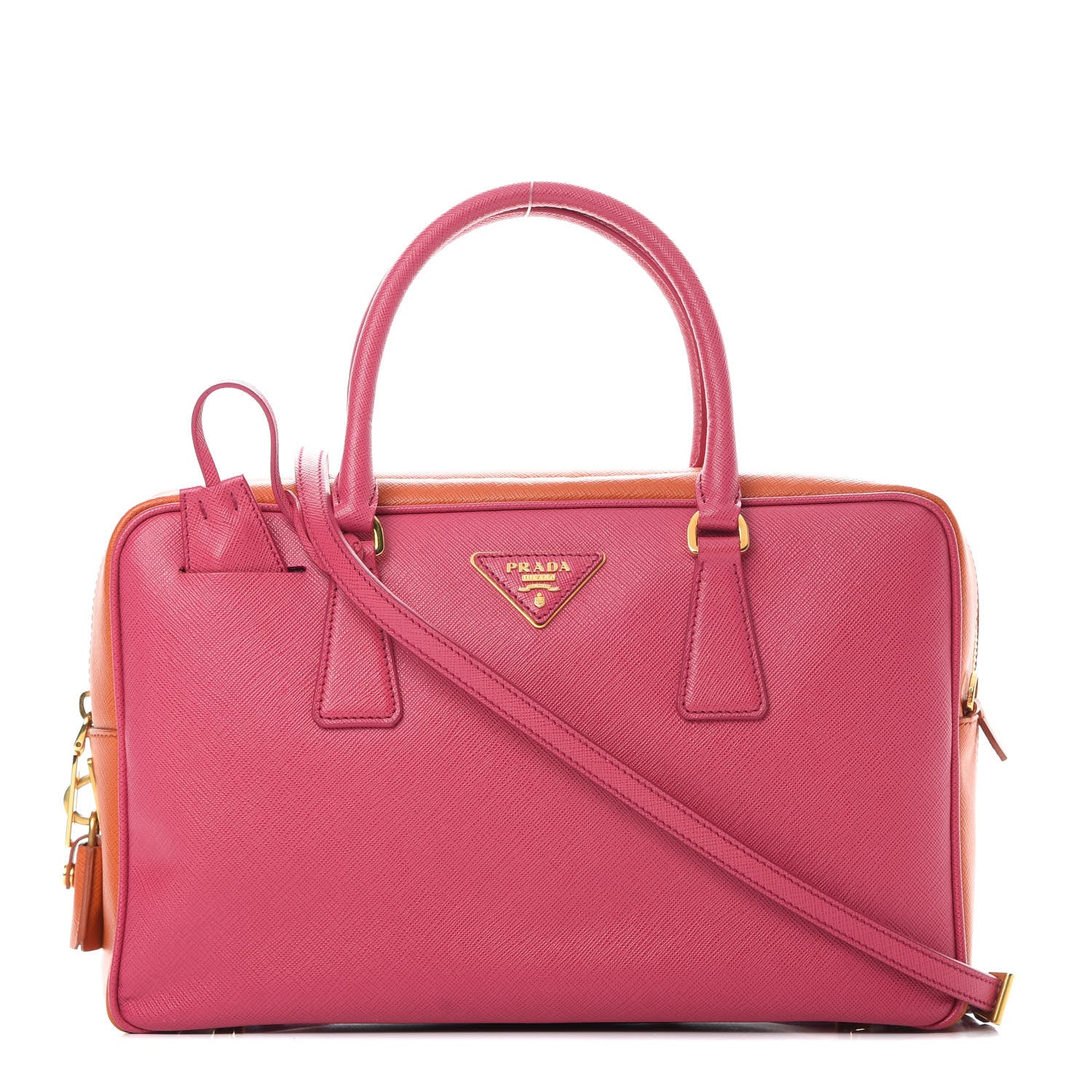 Prada Saffiano Lux Petite Bowler Fuchsia Papaya 1 of 15