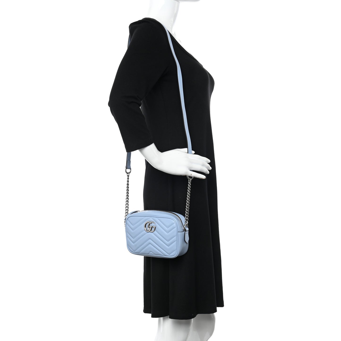 Calfskin Matelasse Mini GG Marmont Chain Shoulder Bag Porcelain Light Blue