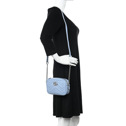Gucci Calfskin Matelasse Mini GG Marmont Chain Shoulder Bag Porcelain Light Blue 2 of 11