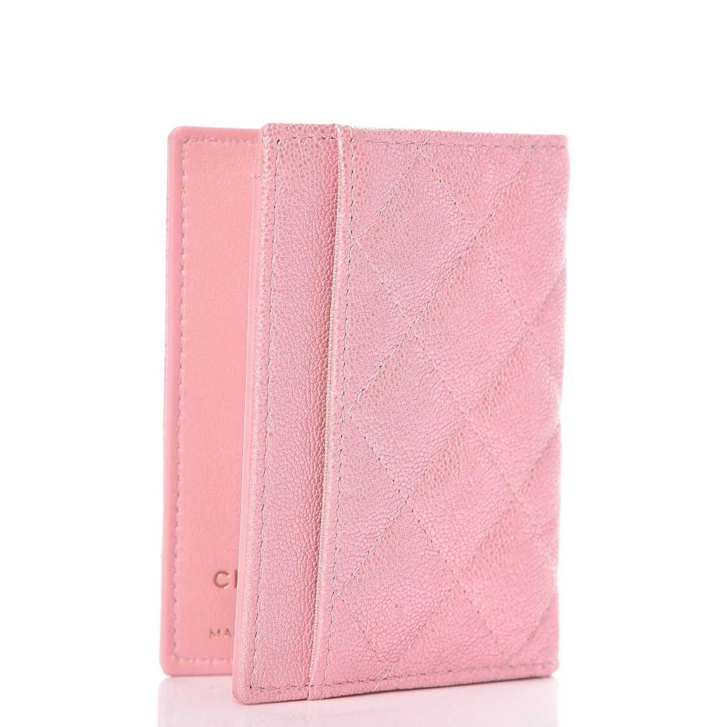 Iridescent Caviar Quilted Card Holder Wallet Rose Pink