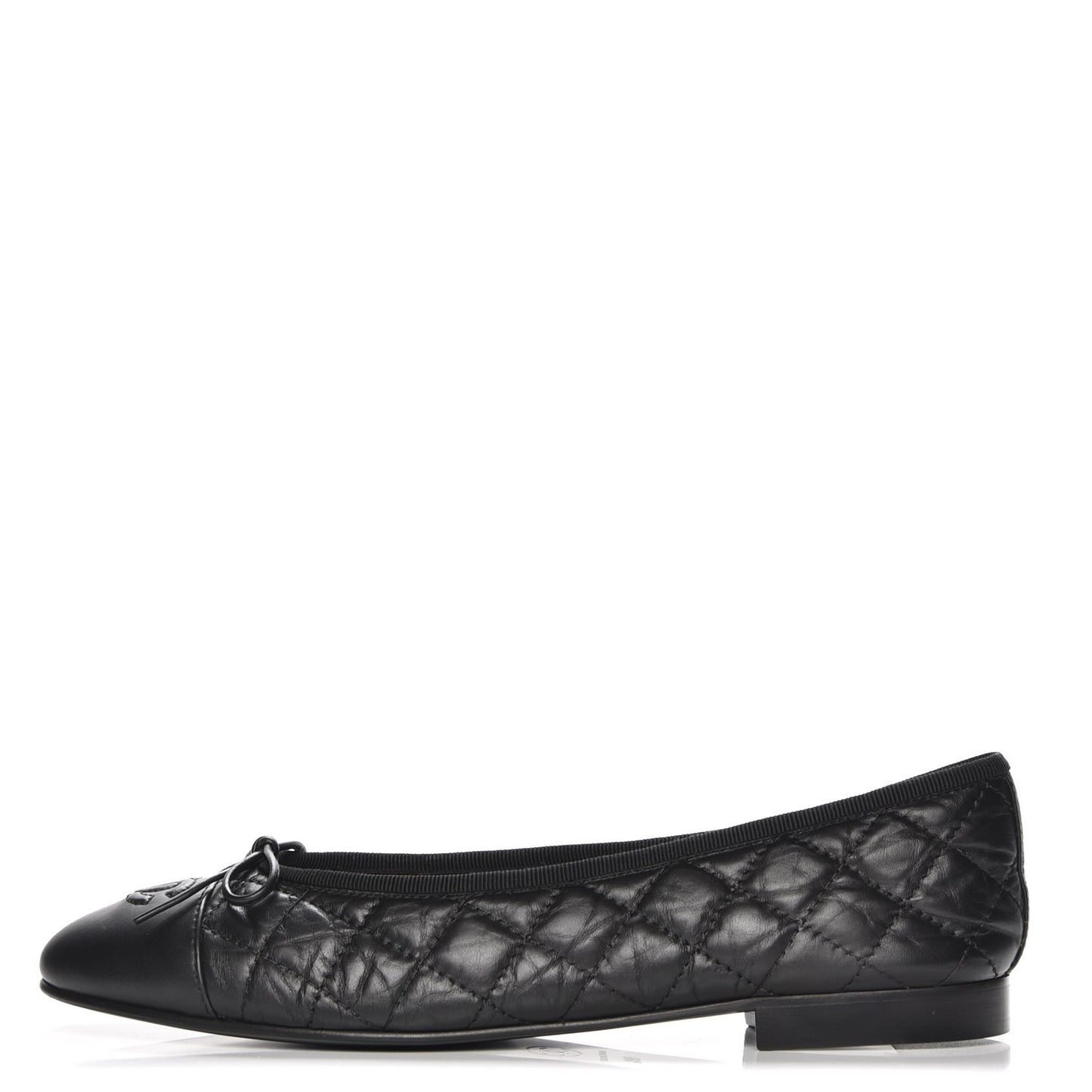 Aged Calfskin Quilted Cap Toe Ballerina Flats 39.5 Black