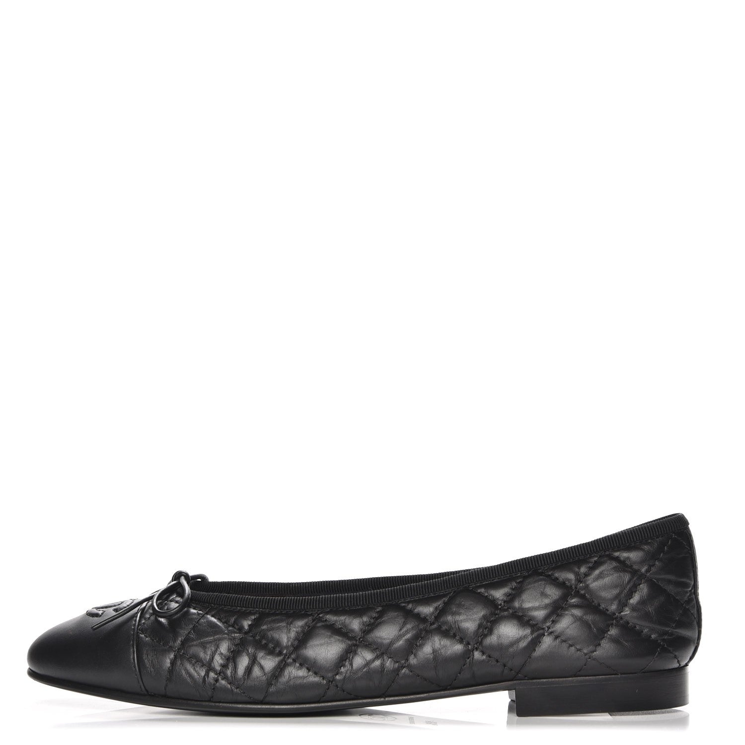 Chanel Aged Calfskin Quilted Cap Toe Ballerina Flats 39.5 Black 1 of 9