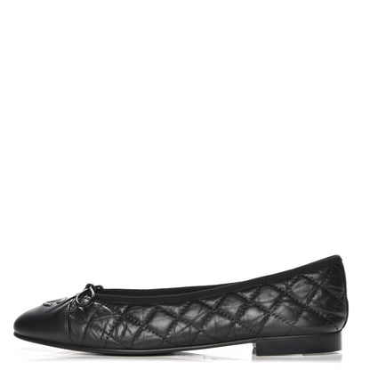 Chanel Aged Calfskin Quilted Cap Toe Ballerina Flats 39.5 Black 1 of 9