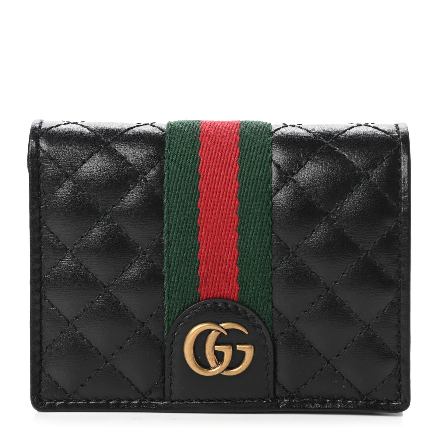 Calfskin Web Trapuntata GG Marmont Card Case Wallet Black