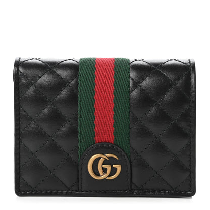 Gucci Calfskin Web Trapuntata GG Marmont Card Case Wallet Black 1 of 11
