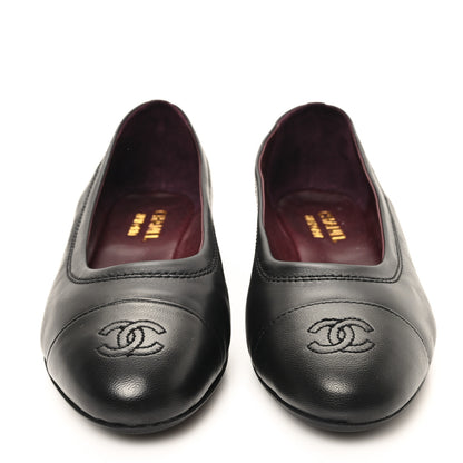 Chanel Lambskin Cap Toe CC Uniform Ballerina Flats 39 Black 3 of 10