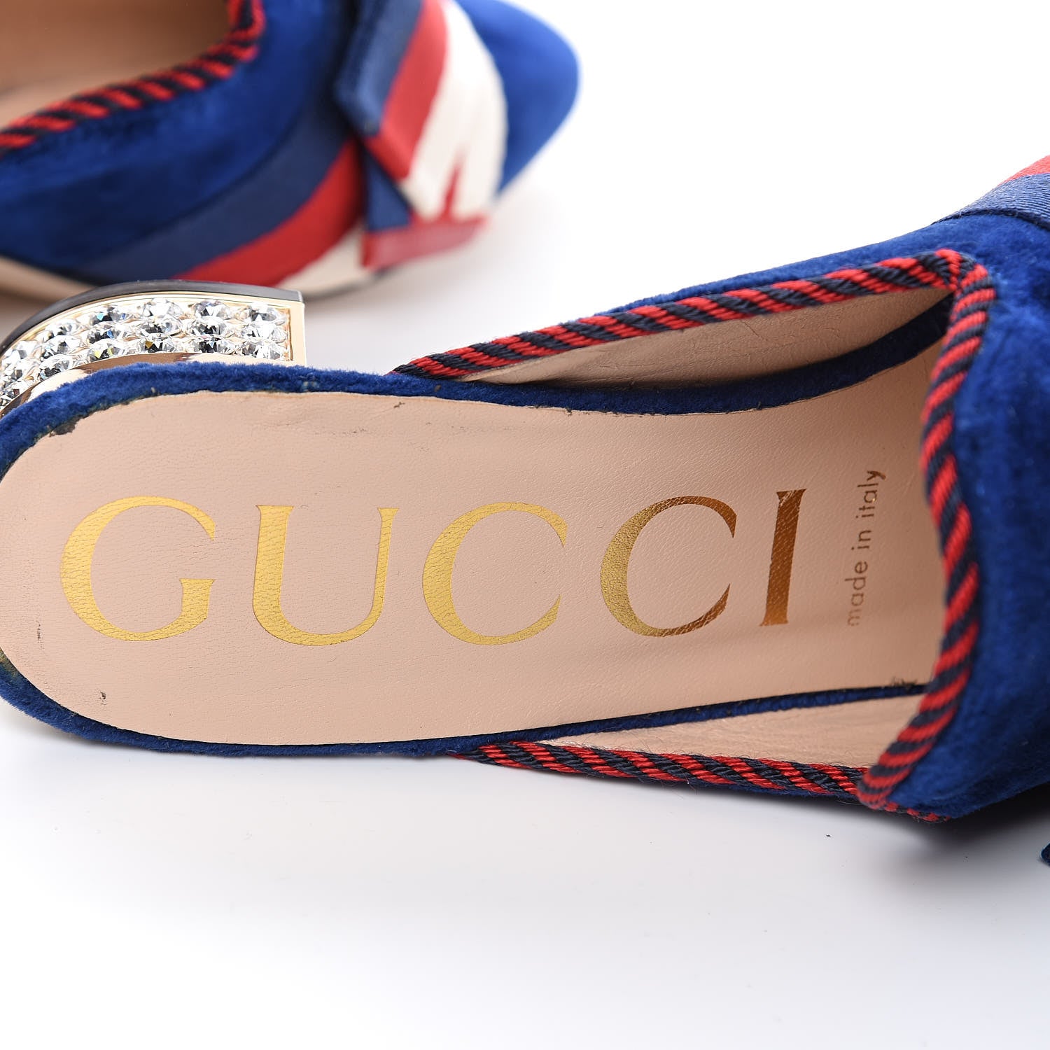 Gucci Velvet Crystal Sylvie Bow Mules 37 Cobalt Blue 6 of 10