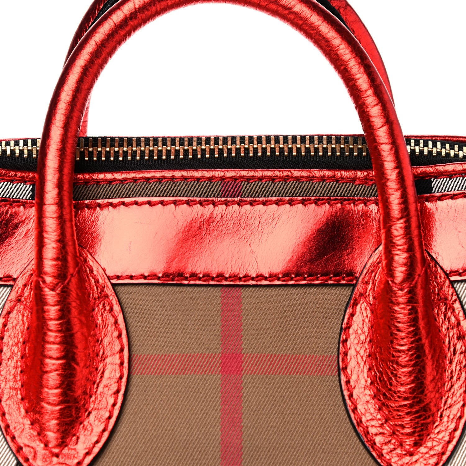 Burberry Prorsum Metallic Calfskin House Check Small Blaze Satchel Cadmium Red 13 of 14