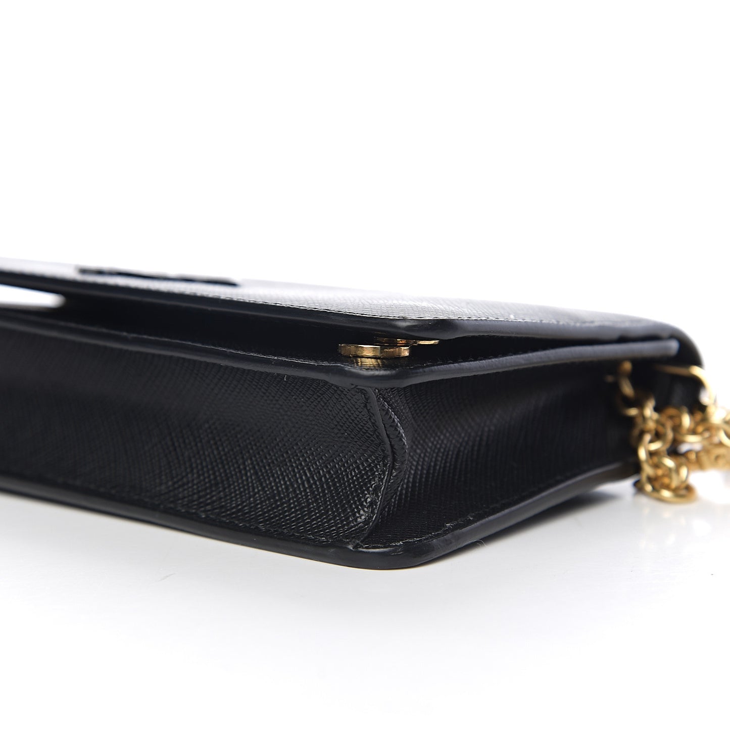 Saffiano Lux Monochrome Chain Wallet Black