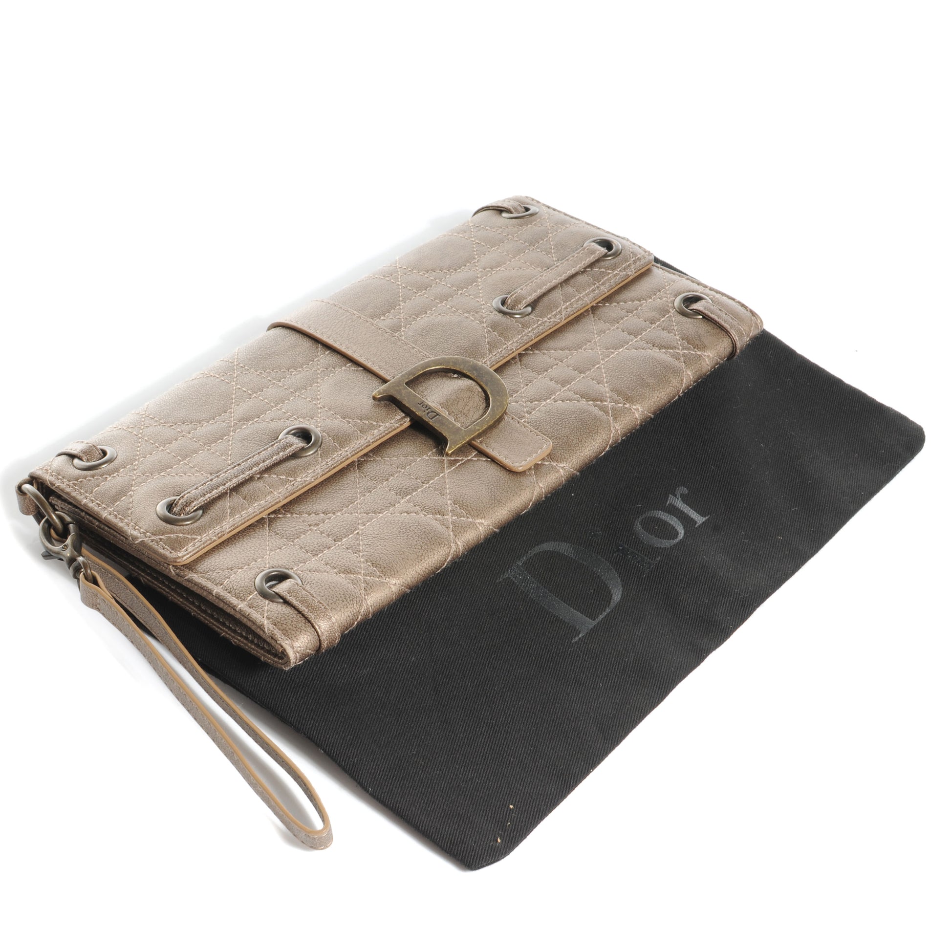 Christian Dior Leather Cannage D Clutch Wristlet Gold 4 of 8