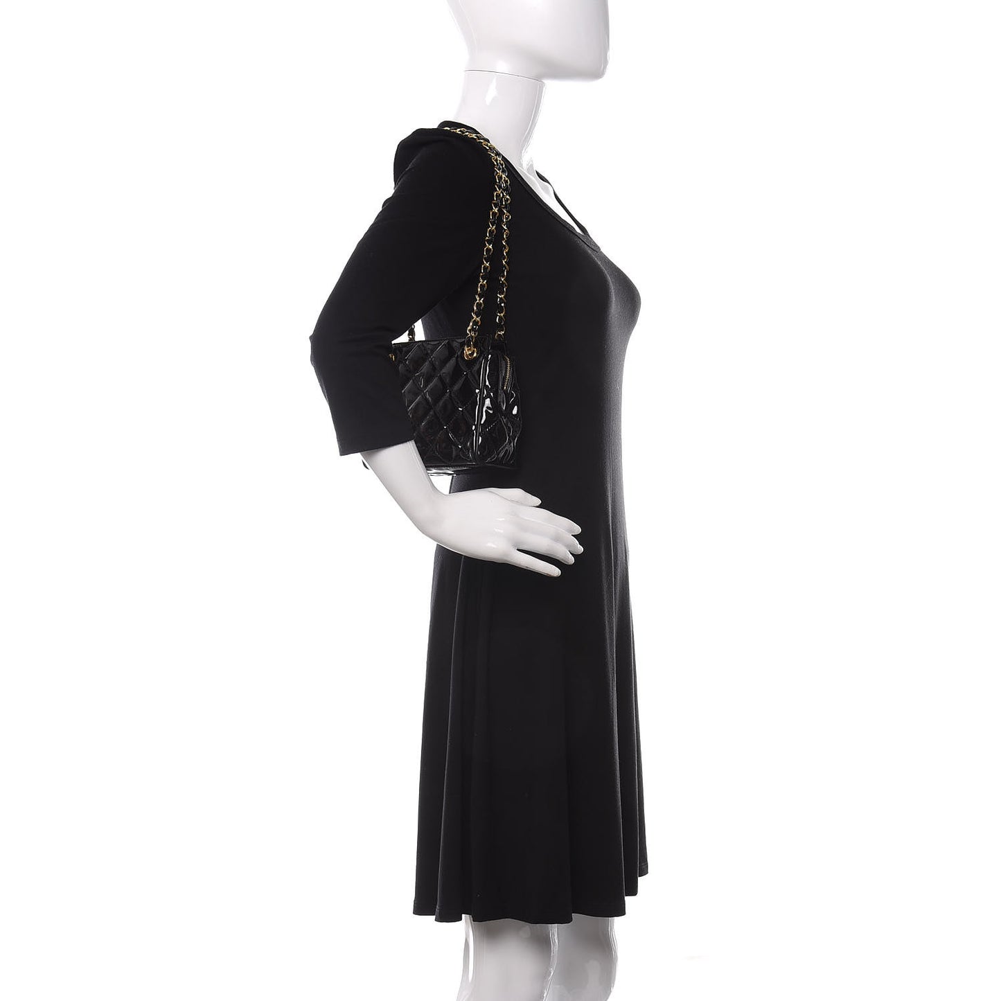 Patent Quilted Mini Shoulder Bag Black