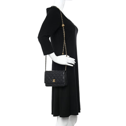 Chanel Lambskin Quilted CC Pearl Crush Wallet on Chain WOC Black 2 of 10