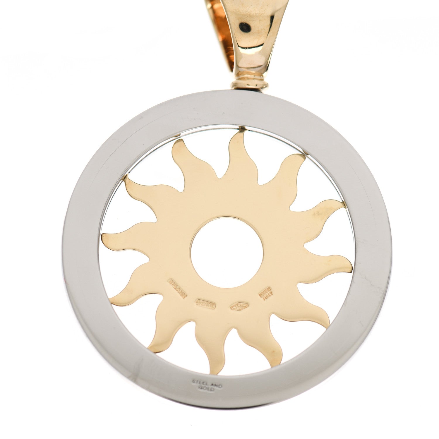 Bulgari 18K Yellow Gold Stainless Steel Tondo Sun Pendant 4 of 5