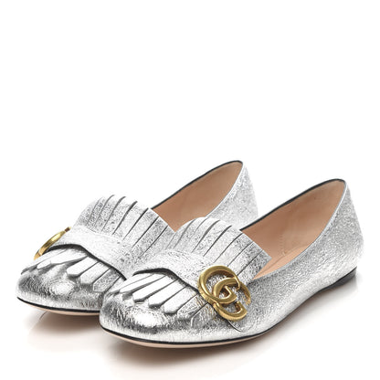 Gucci Galassia GG Marmont Fringe Flats 39 Argento 3 of 9