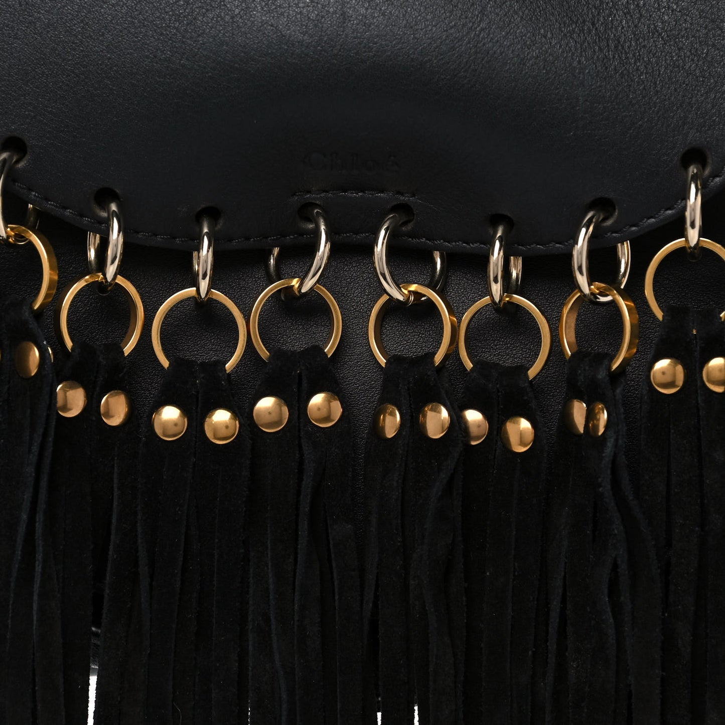 Calfskin Small Hudson Fringe Shoulder Bag Black
