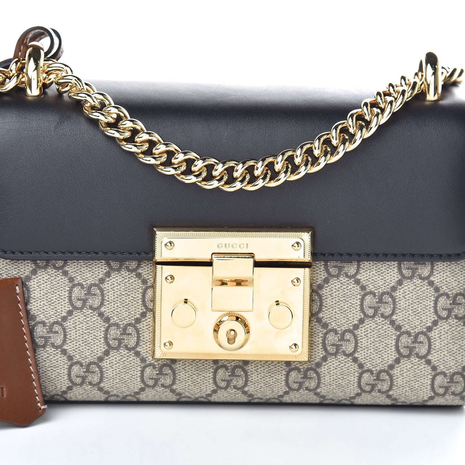 Gucci GG Supreme Monogram Calfskin Small Padlock Shoulder Bag Beige Black Cuir 8 of 10