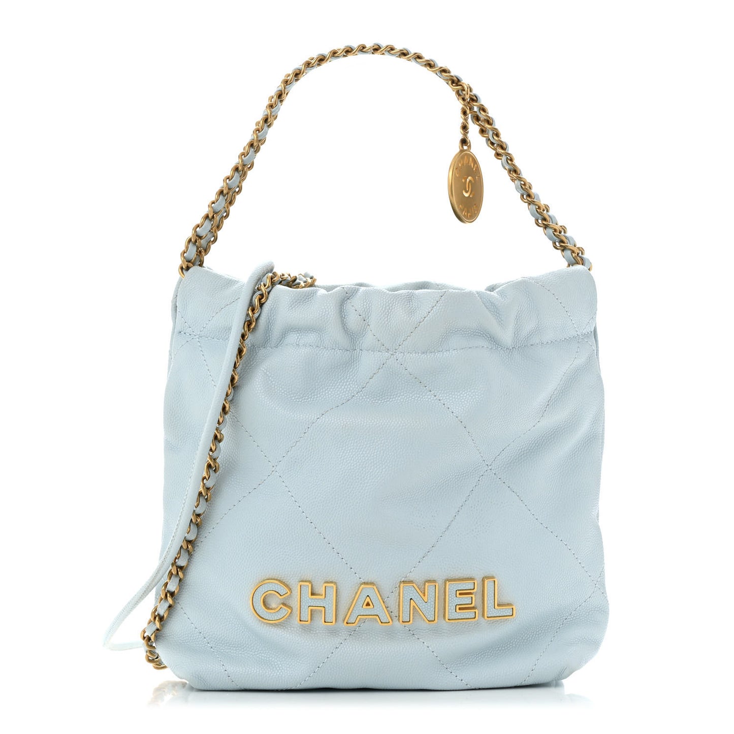 Shiny Caviar Quilted Mini Chanel 22 Light Blue