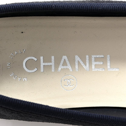 Chanel Embroidered Fabric Cap Toe CC Ballerina Flats 37 Dark Navy Blue 7 of 11