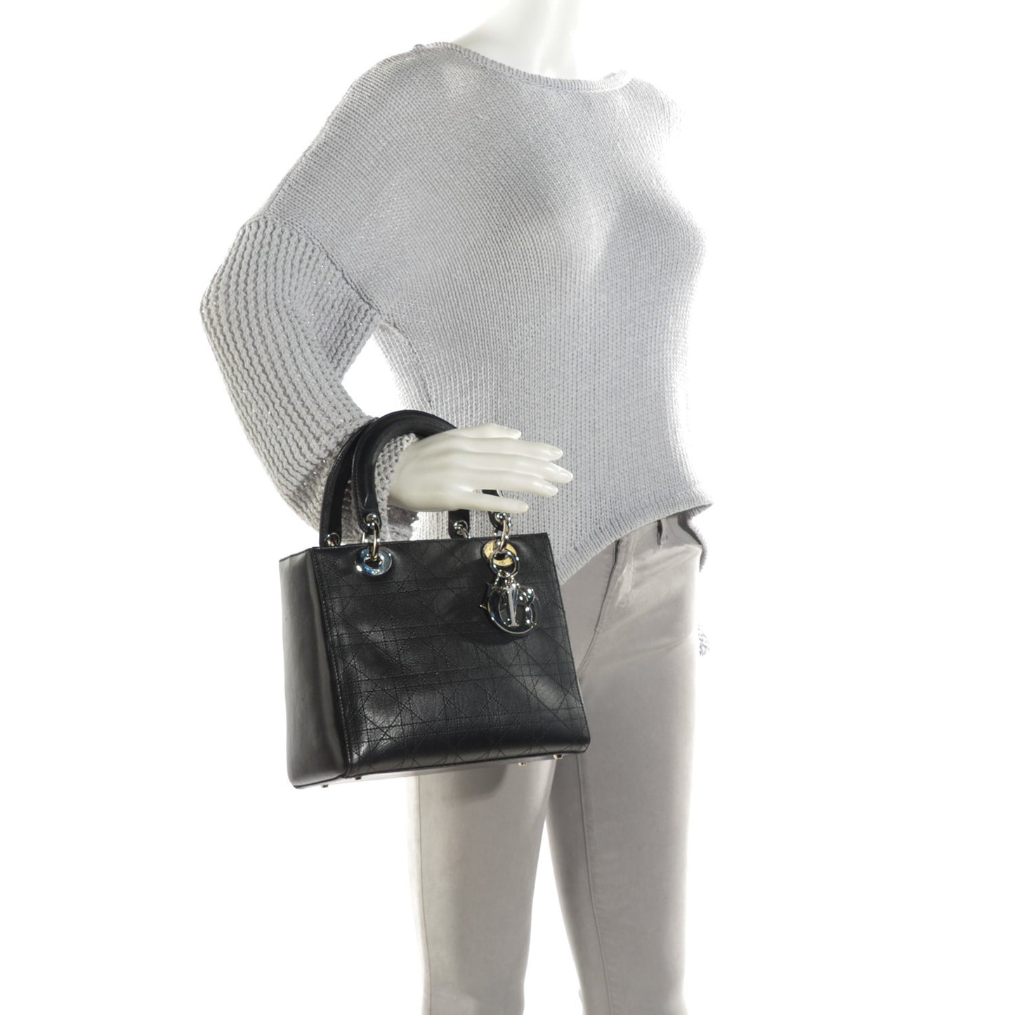 Calfskin Cannage Stitched Medium Lady Dior Black