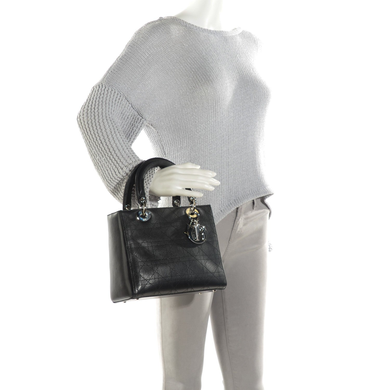 Christian Dior Calfskin Cannage Stitched Medium Lady Dior Black 2 of 7
