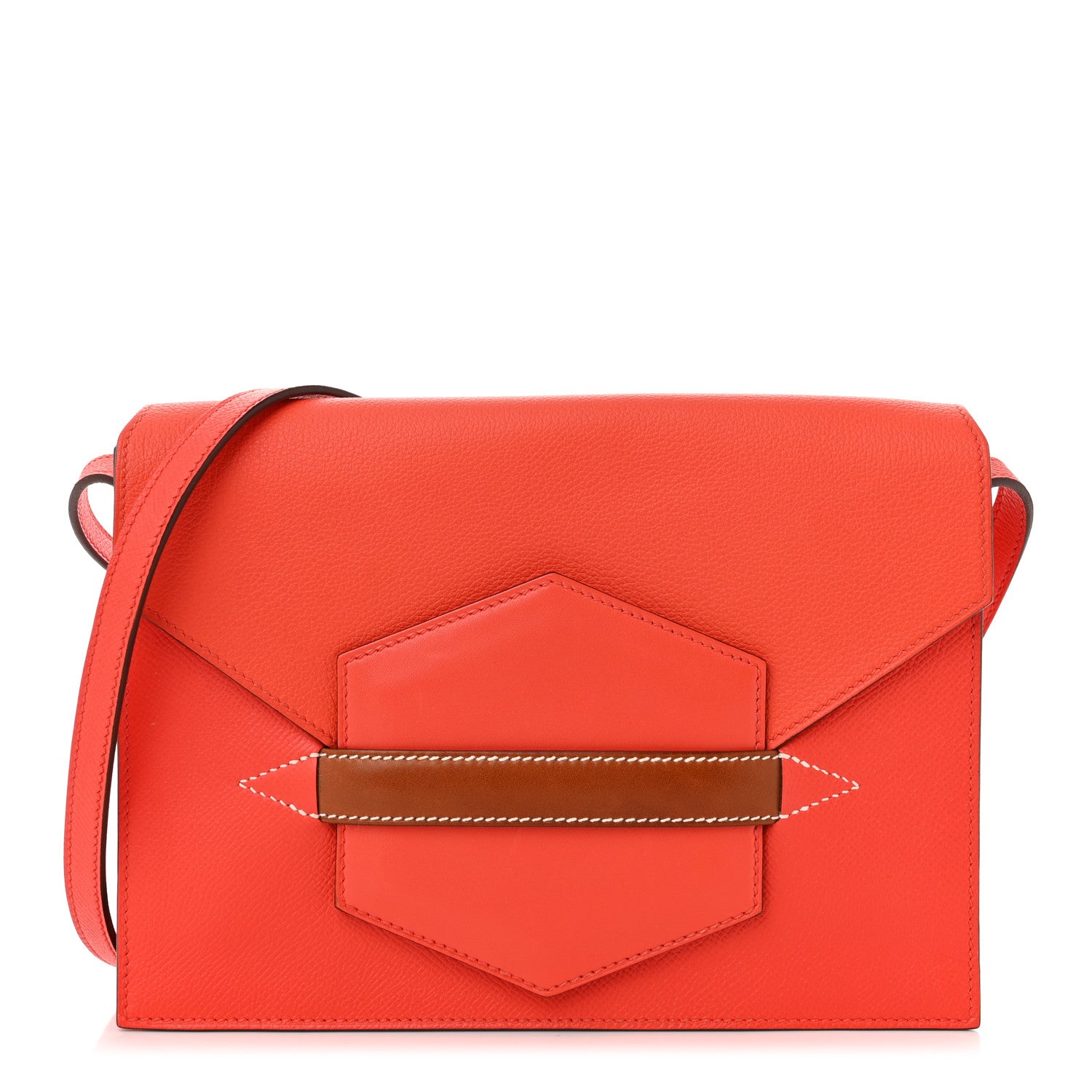 Hermes Epsom Evercolor Tadelakt Barenia Faco II Clutch Orange Poppy Fauve 1 of 11
