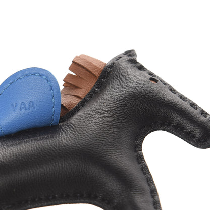 Hermes Milo Lambskin Grigri Rodeo Horse Bag Charm PM Black Gold Bleu Zanzibar 4 of 5