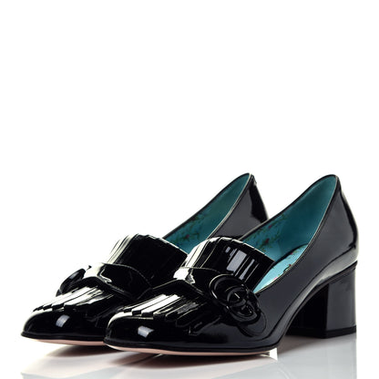 Gucci Vernice GG Marmont Fringe 50mm Loafer Pumps 39 Black 3 of 9