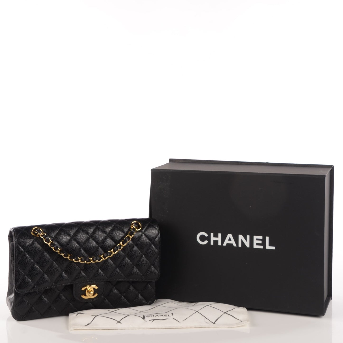 Caviar Quilted Medium Double Flap Black